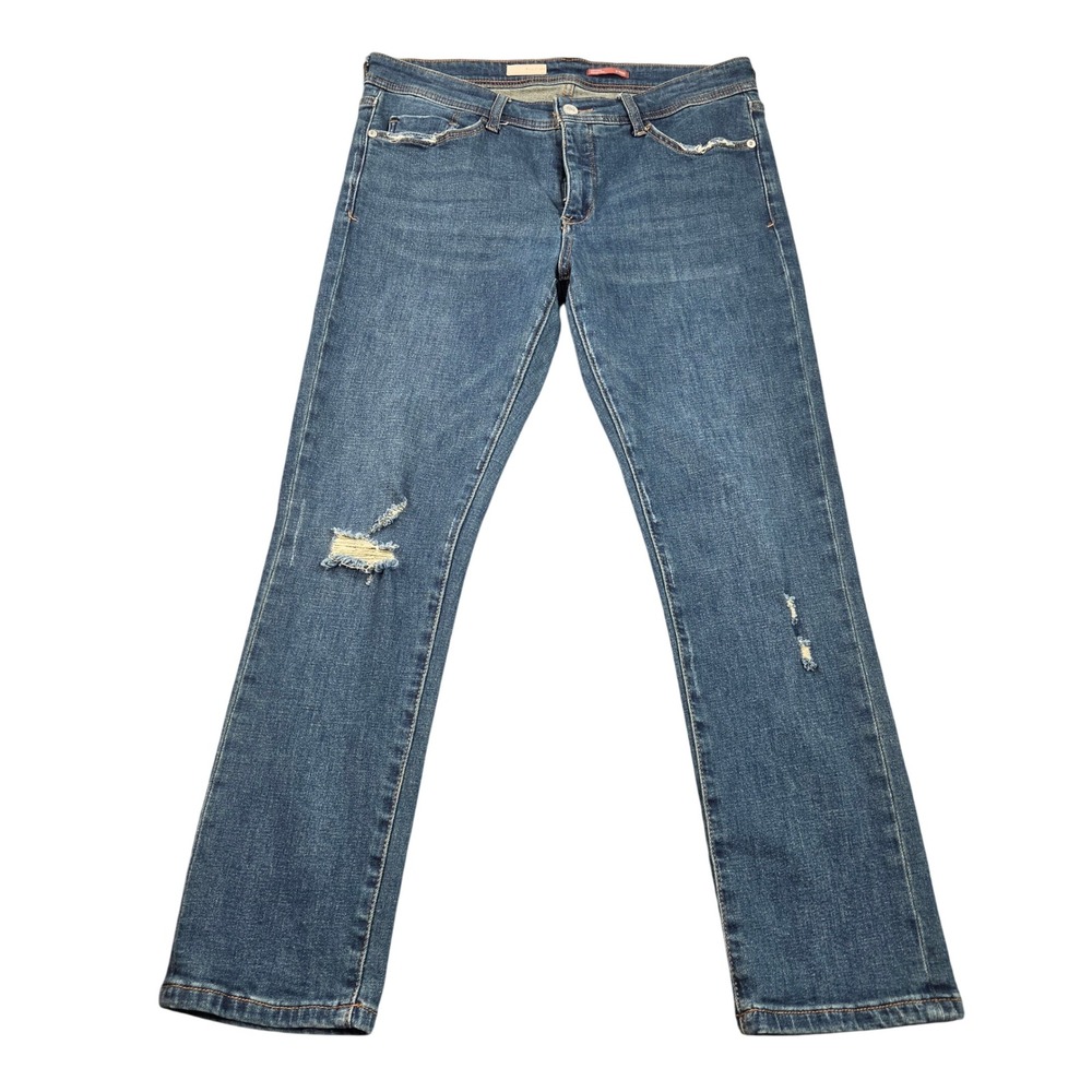 Pilcro and the Letterpress Slim Boyfriend Jeans Womens 29P Blue Distressed